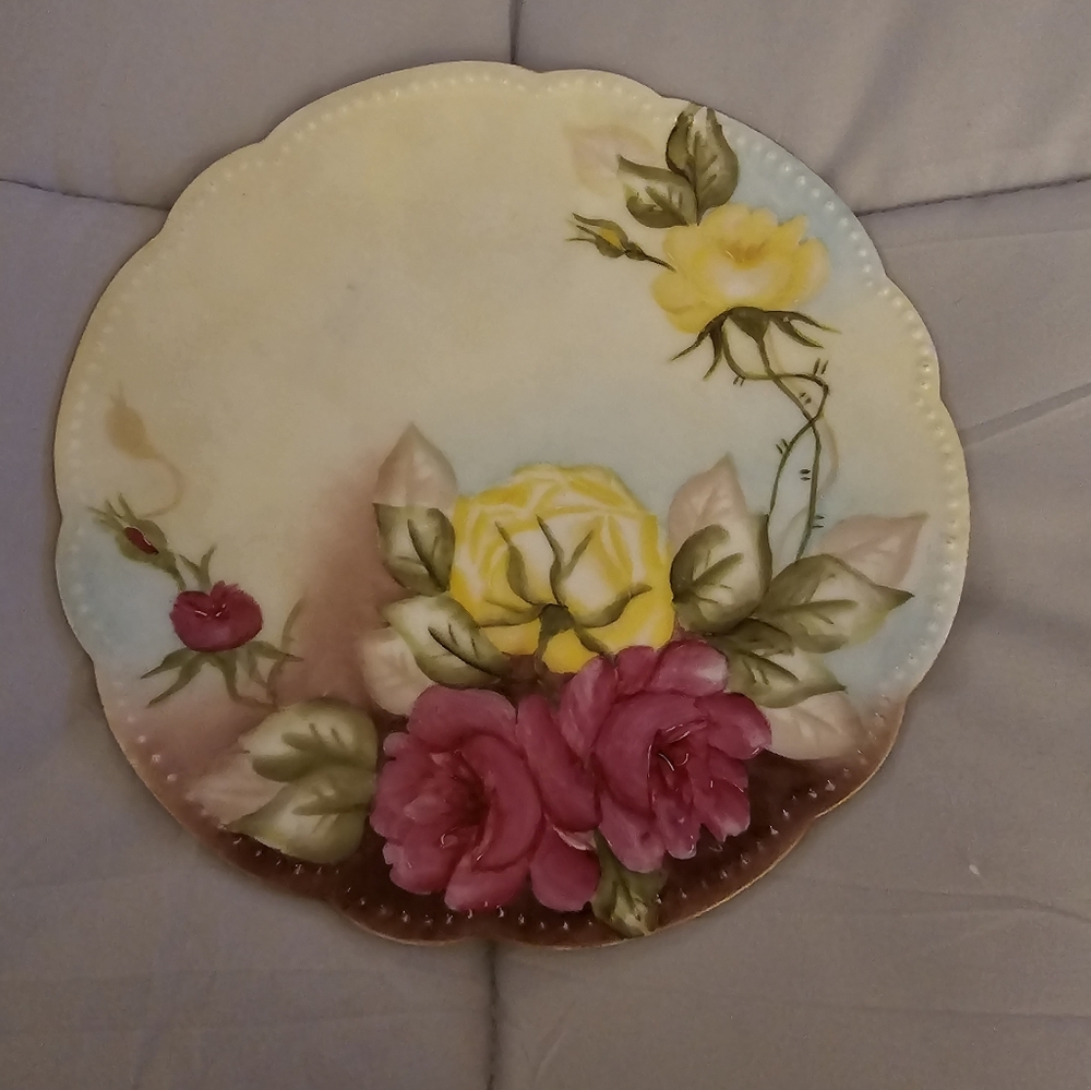Antique D&C France Hand Painted Serving Plate ~ Roses